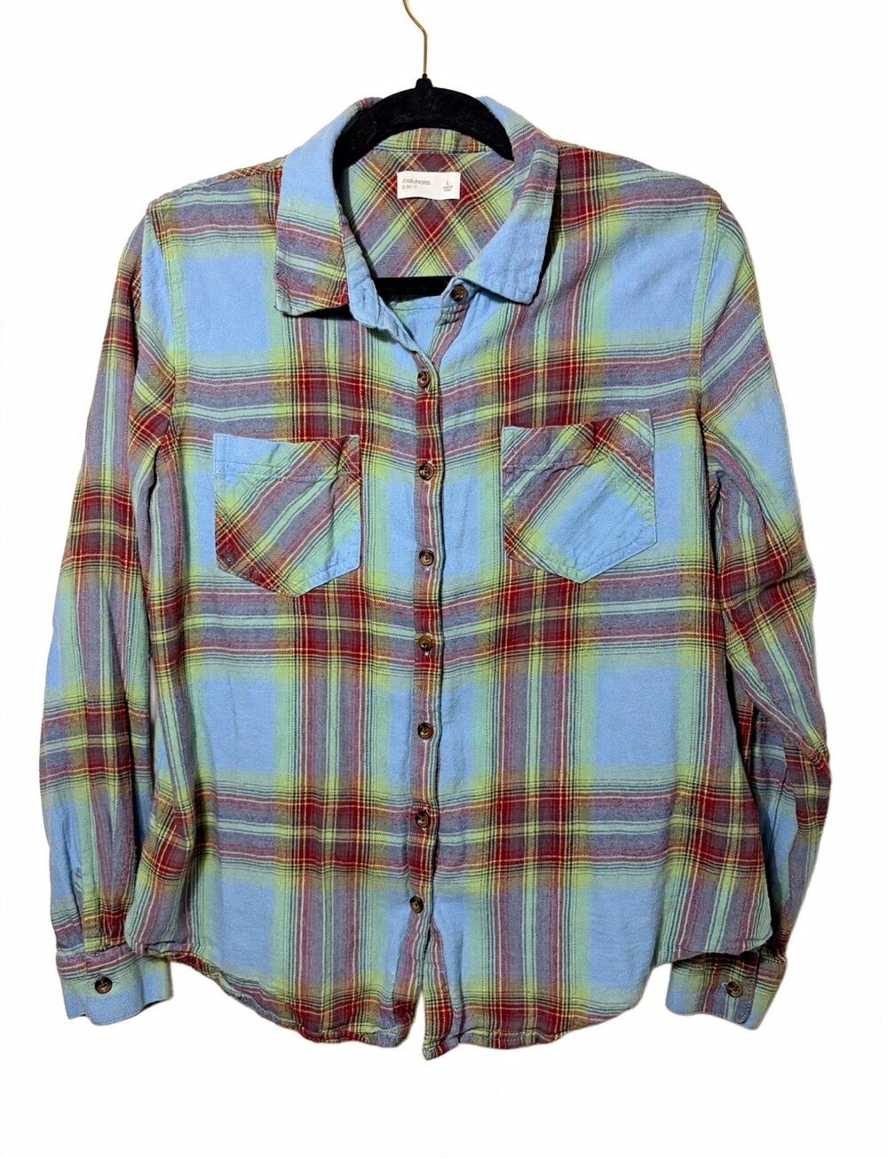 Plaid Flannel Shirt Size L Western Button Up Relaxed Fit